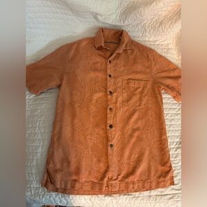 Caribbean 100% SILK Rust-Orange Textured Short Sleeve Shirt